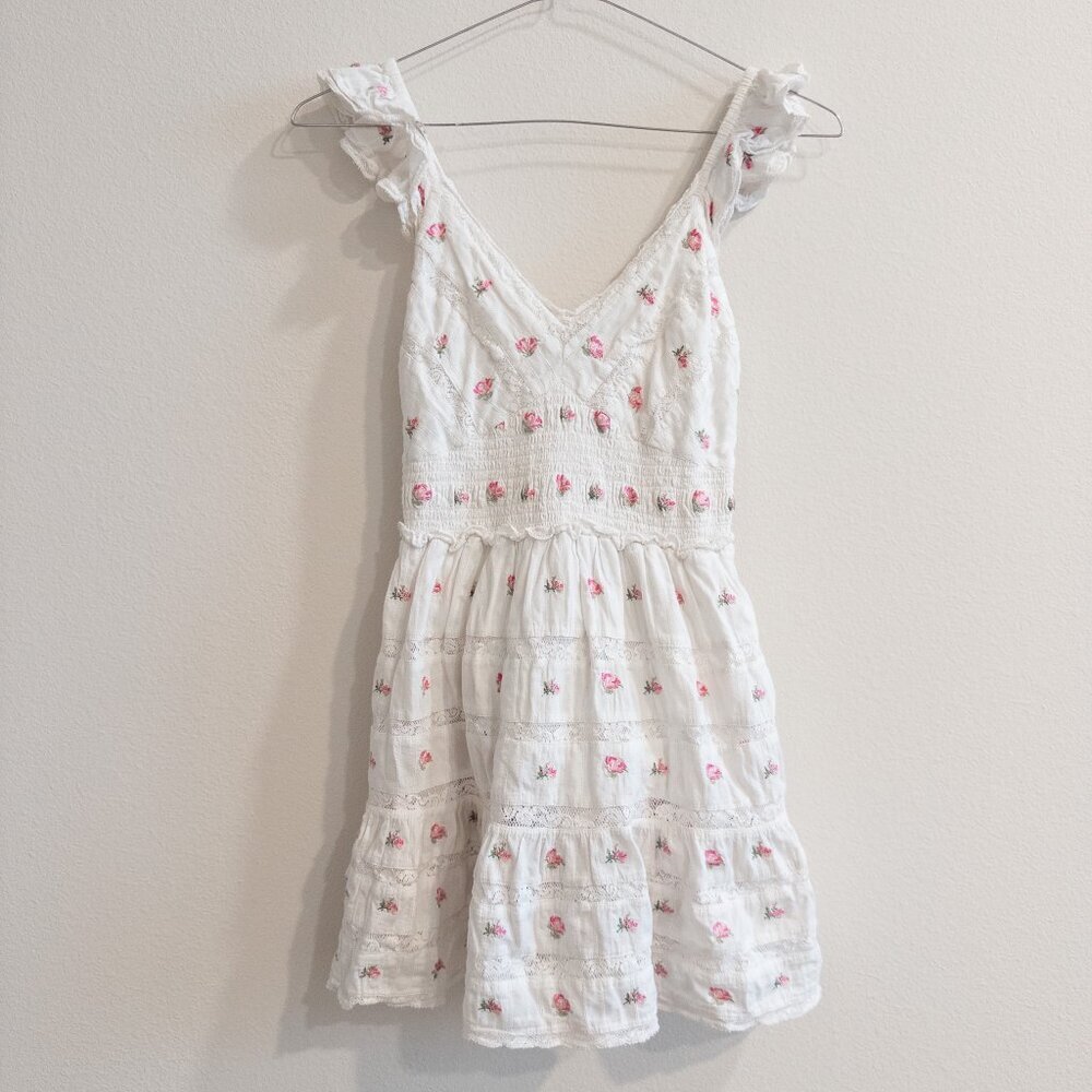 LoveShackFancy Finny Dress Embroidered Floral White Mini Dress, Size Small - Picture 4 of 10